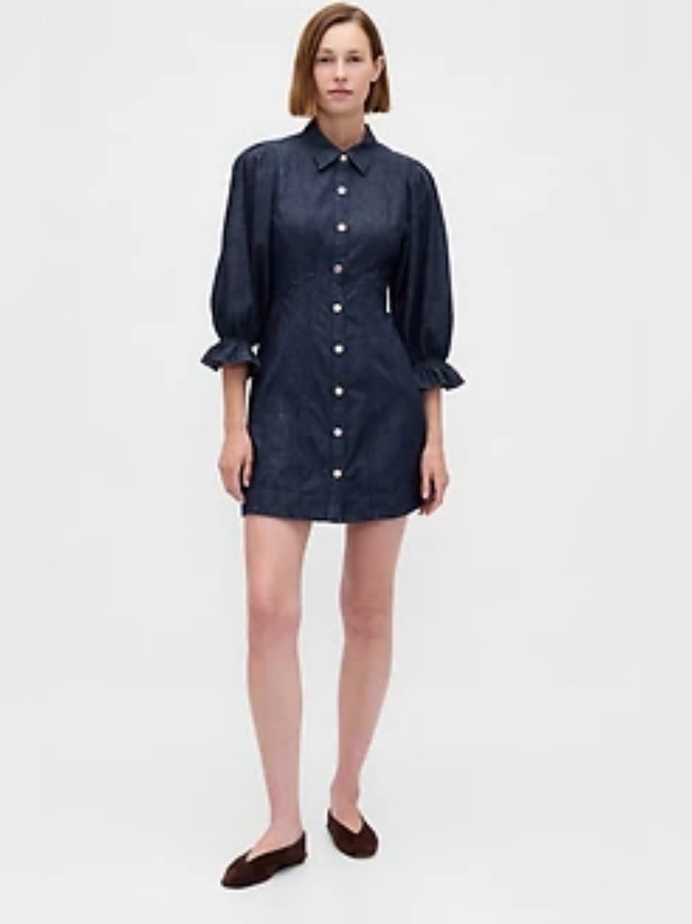 The Gap Denim Puff Sleeve Mini Dress Dark Wash